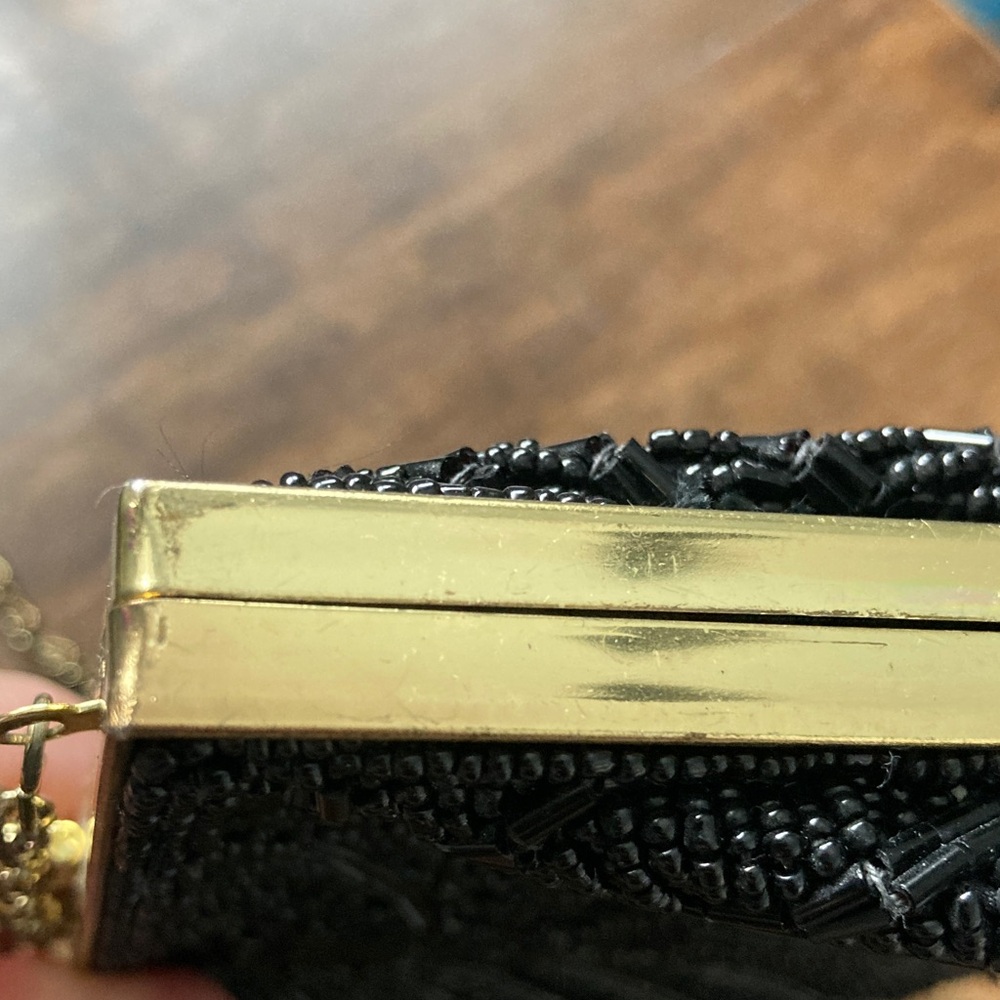 Vintage Scallop Black Beaded Evening Pochette Style Bag - Picture 5 of 5